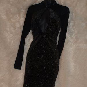 CHARLOTTE RUSSE Short Black Sparkly Cut-out Front Dress Size L